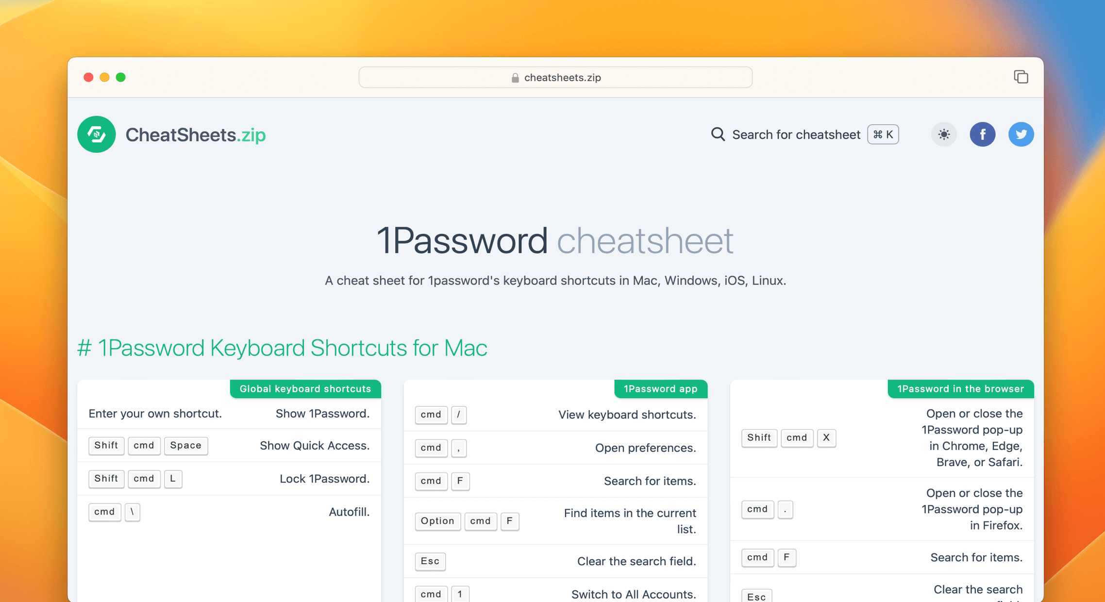 1Password Cheat Sheet & Quick Reference