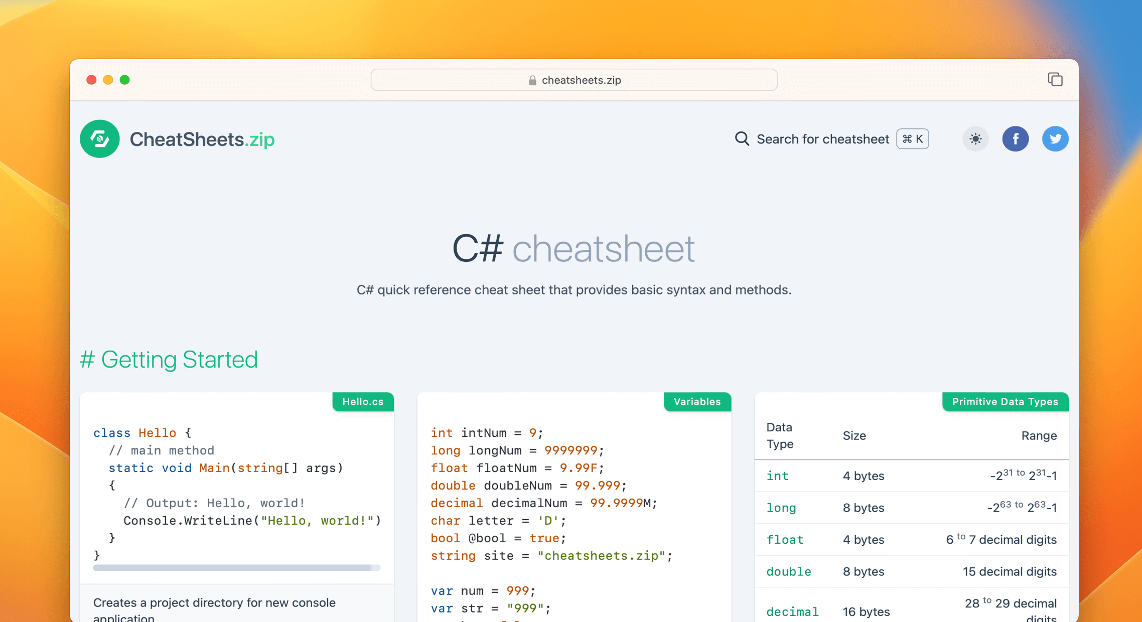 C# Cheat Sheet & Quick Reference