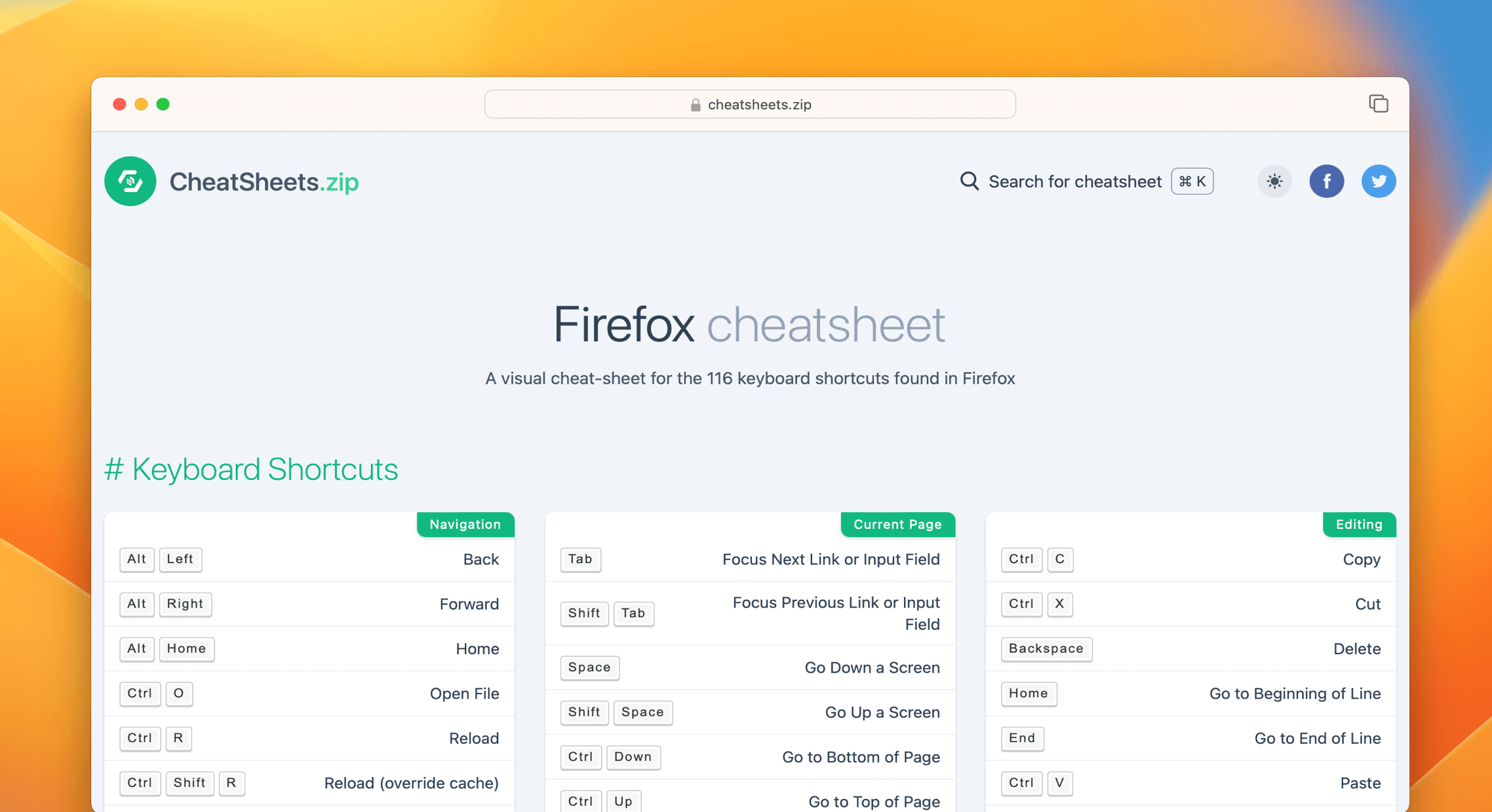 Firefox Cheat Sheet & Quick Reference