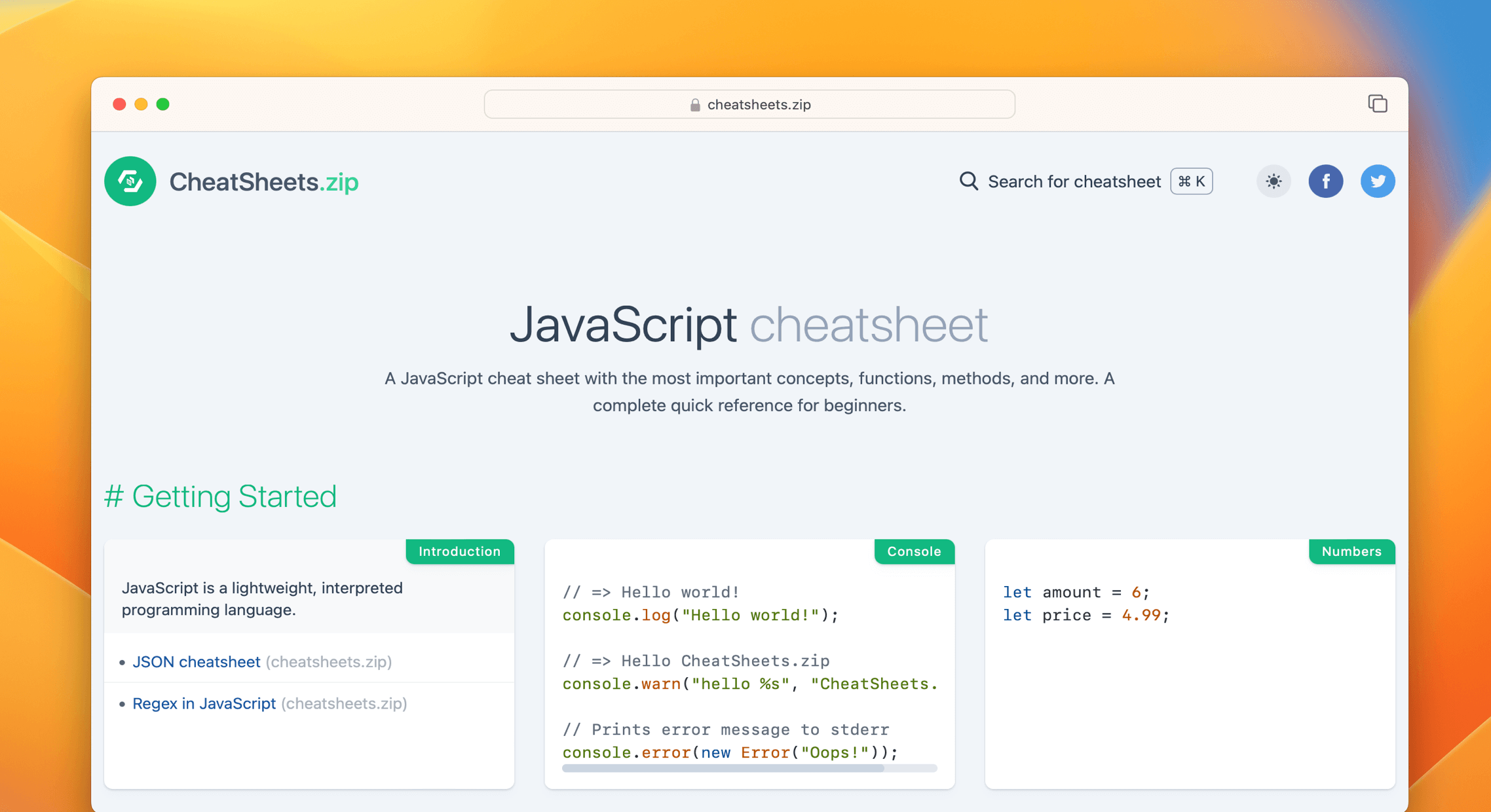 JavaScript Cheat Sheet & Quick Reference