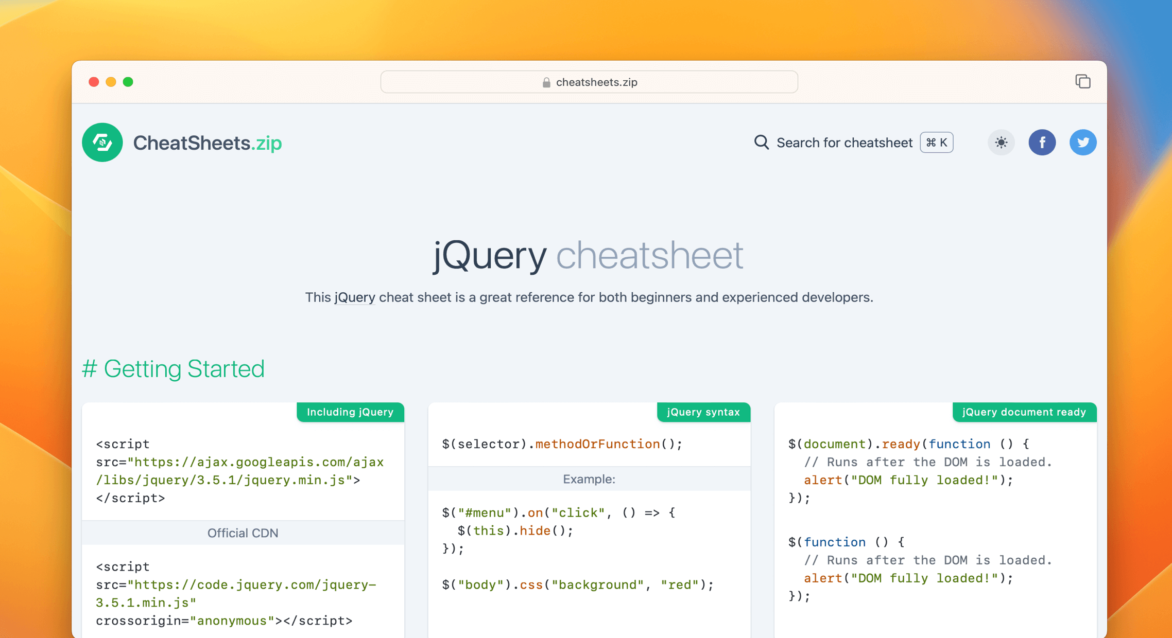 jQuery Cheat Sheet & Quick Reference