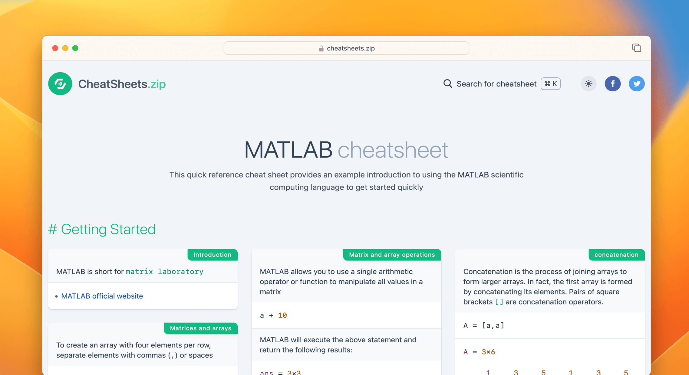 MATLAB Cheat Sheet & Quick Reference