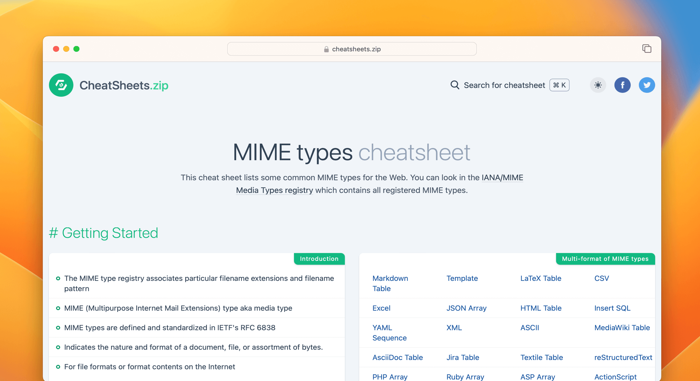 MIME types Cheat Sheet & Quick Reference