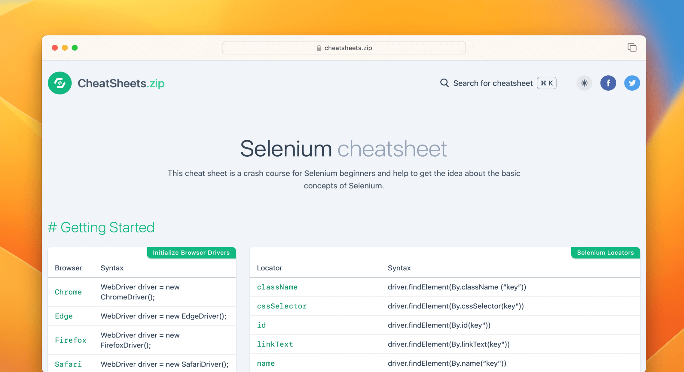 Selenium Cheat Sheet & Quick Reference