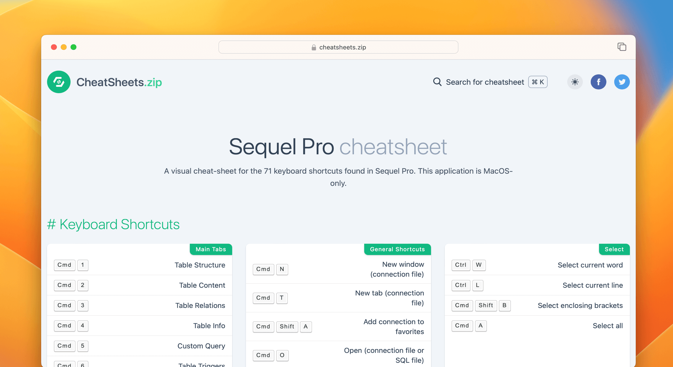 Sequel Pro Cheat Sheet & Quick Reference