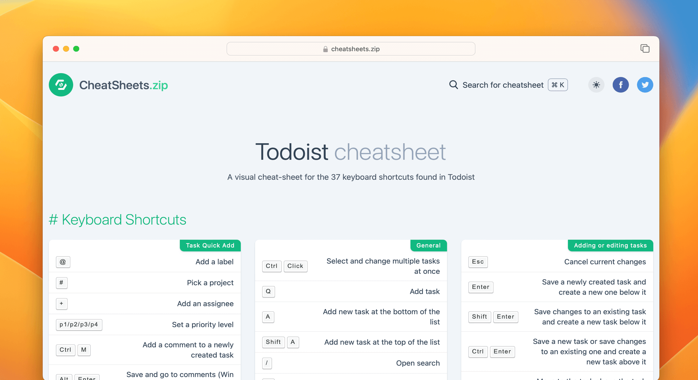 Todoist Cheat Sheet Quick Reference Todoist Cheat Sheet Quick Reference