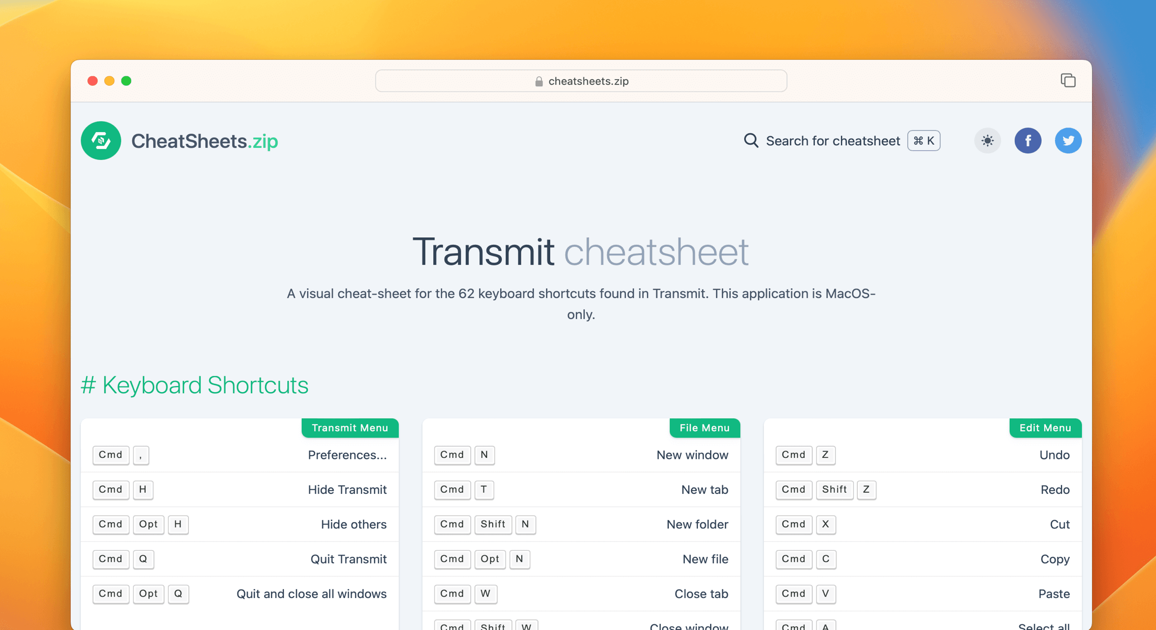 Transmit Cheat Sheet & Quick Reference